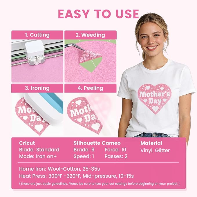 Pink Glitter HTV Heat Transfer Vinyl - Image 2
