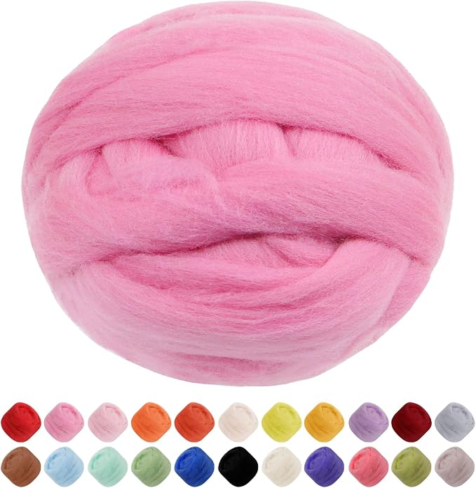 JeogYong Needle Felting Wool, 3.53oz Wool Roving Chunky Wool Yarn, Peach Pink by JeogYong