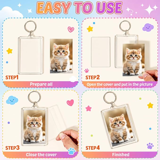 Yaomiao Acrylic Photo Frame Keychain Holder Photo Picture Insert Blank Keyring - Image 3
