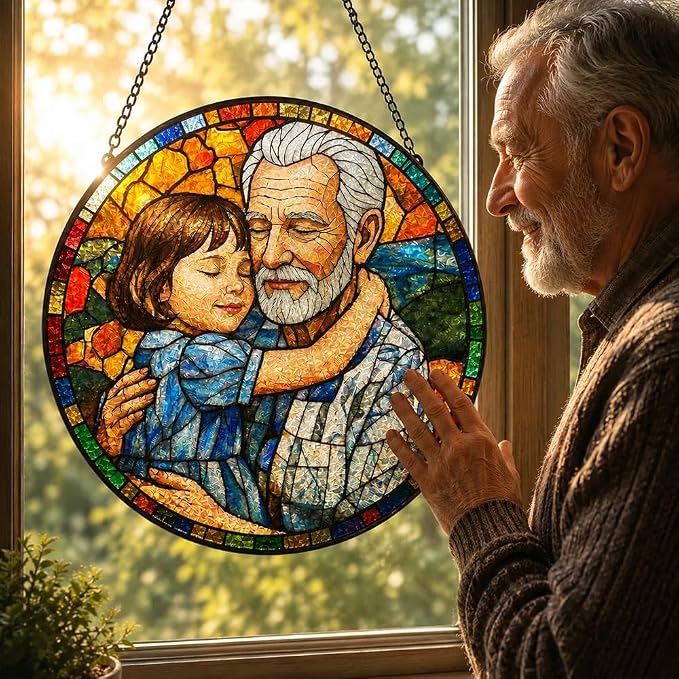 Personalized Grandpa Stained Glass Sun Catcher, Custom Granddaughter Photo - Image 2