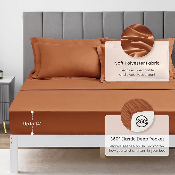 Love's cabin Twin Comforter Set Terracotta, 5 Pieces Twin Bed in a Bag - Image 4