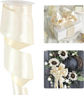HUIHUANG Cream Satin Wired Ribbon 2-1/2", Cream Wire Edge Ribbon by HUIHUANG