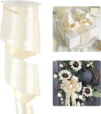 HUIHUANG Cream Satin Wired Ribbon 2-1/2", Cream Wire Edge Ribbon by HUIHUANG