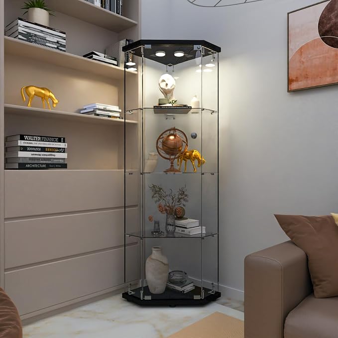 LFT HUIMEI2Y Glass Display Corner Cabinet 4-Shelf, Curio Cabinets Fast - Image 3