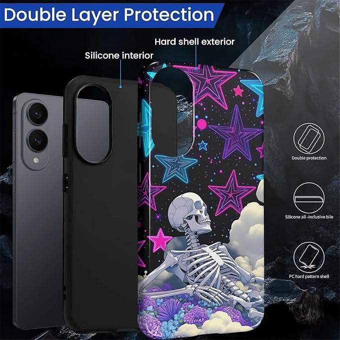 for Samsung Galaxy S25 Edge Case, Skull Star Collage Pattern Glossy 2 in 1 - Image 3