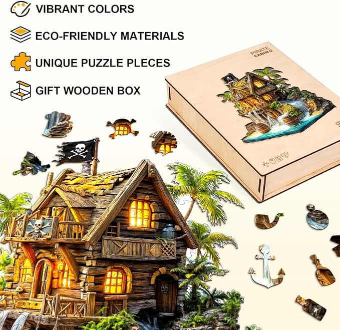 Wooden Puzzles for Adults, Pirate Cabin Wooden Puzzles 210 Pieces, Unique - Image 4
