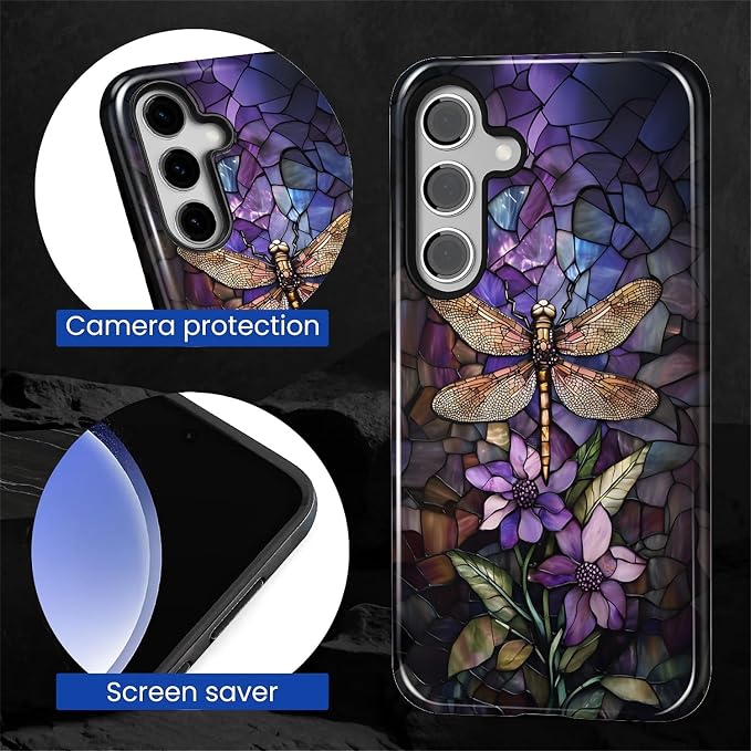 for Samsung Galaxy S24 Plus Case, Stained Glass Dragonfly Pattern Glossy 2 in 1 - Image 6