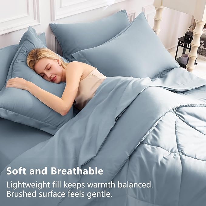 CozyLux Oversized Queen Comforter Set Dusty Blue, 7 Pieces Bed in a Bag - Image 3