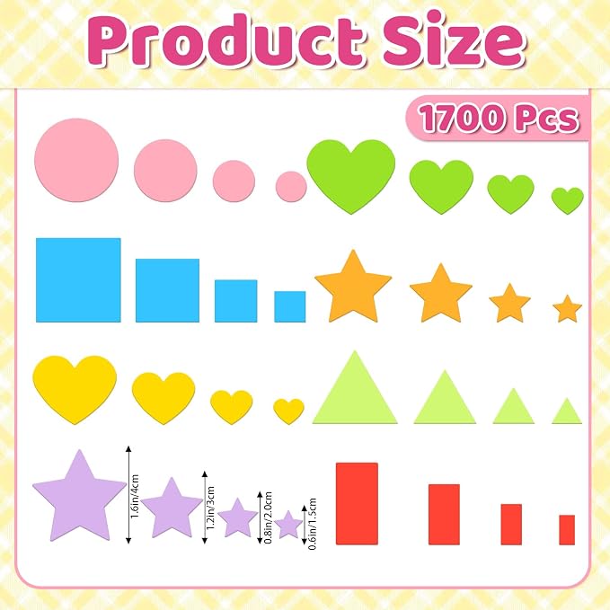1700Pcs Foam Stickers Foam Shape Stickers Heart Star Square Geometric Sticker - Image 2