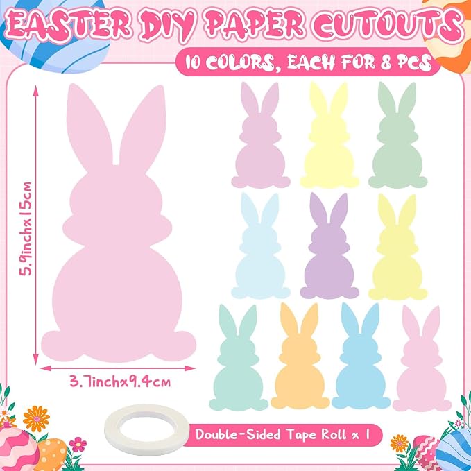 Funrous 80 Pcs Easter Bunny Cutouts Pastel Rabbit Shape Paper Cutouts Easter - Image 2