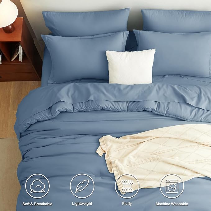 CozyLux Twin XL Comforter Set Grayish Blue, 5 Pieces Bed in a Bag Twin Extra - Image 2