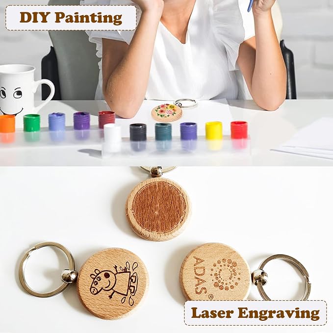Blank Wooden Keychain Set 100 Pcs 1.5 Inch Round Key Tag | Engraving Blanks - Image 6