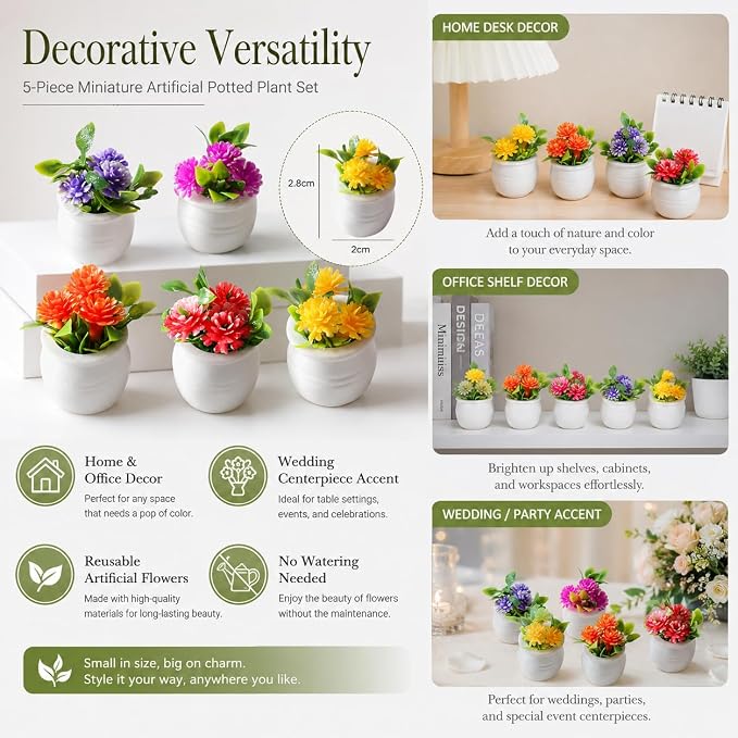5Pcs Miniature Dollhouse Flowers, Artificial Potted Plants, Fairy Garden Decor - Image 6