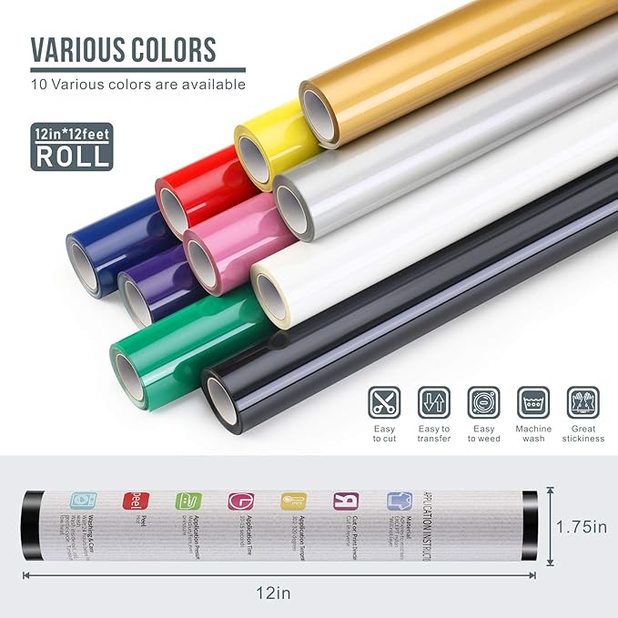 12" x 12ft Heat Transfer Vinyl Rolls, PU HTV Vinyl White - Image 4