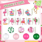 Tradder 200 Pcs Summer Flamingo Beach Beads Set Tropical Round Wood Charms - Image 2