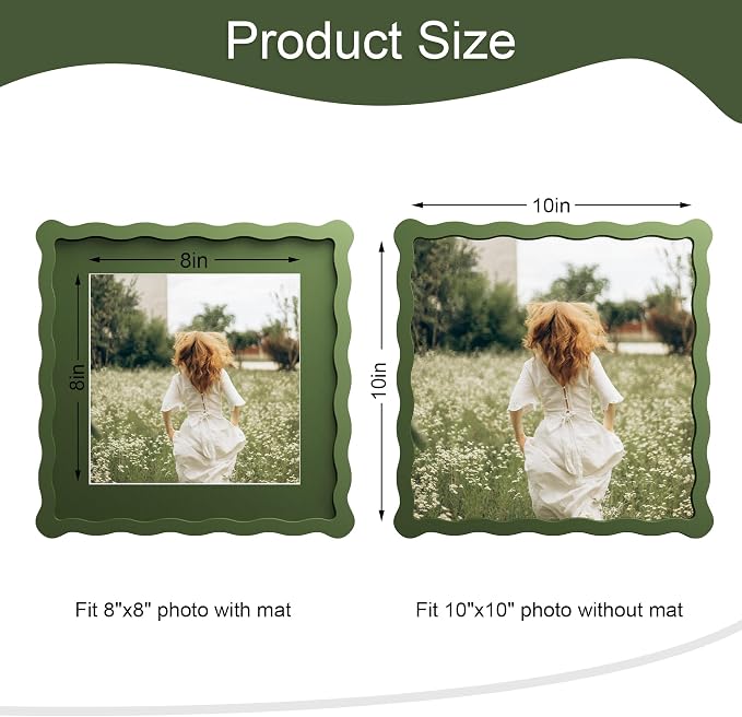 10x10 Picture Frame with Mat for 8x8, Wavy Edge Wooden Real Glass Photo Frame - Image 3