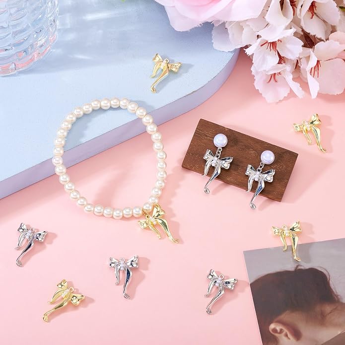 FASHEWELRY Alloy Bowknot Charms Links Golden Bow Tie Connector Charms Metal Bow - Image 3
