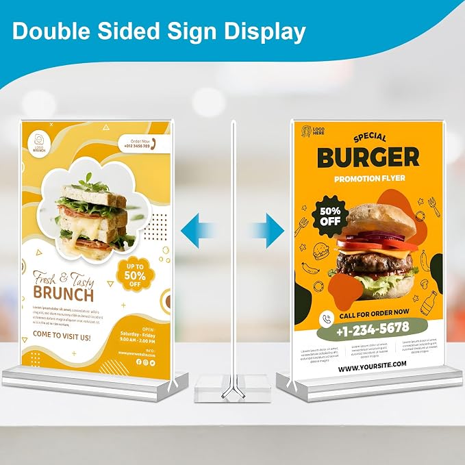 Acrylic Sign Holder 5 x 7, 16 Pack Clear Table Menu Vertical Display Stand - Image 3