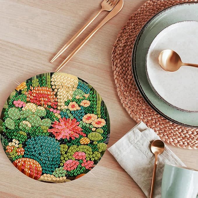 ijbnhd 8 Pcs Cactus Diamond Art Coasters Kit Diamond Painting Coasters | Cactus - Image 6