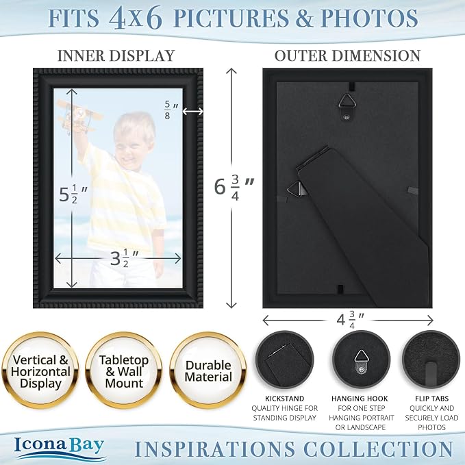 Icona Bay 4x6 Picture Frames, Beautifully Detailed Molding, Contemporary - Image 3