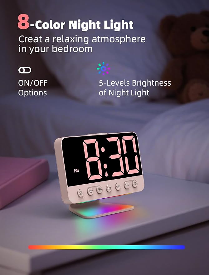 Odokee Digital Alarm Clocks for Bedrooms: Large Bold Number 5 Brightness Dimmer - Image 5