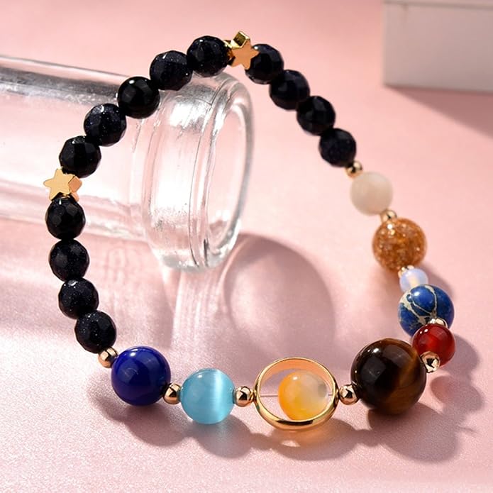 Women Stone Bead Charm Bracelet Universe Galaxy the Eight Planets Nine Planets - Image 6