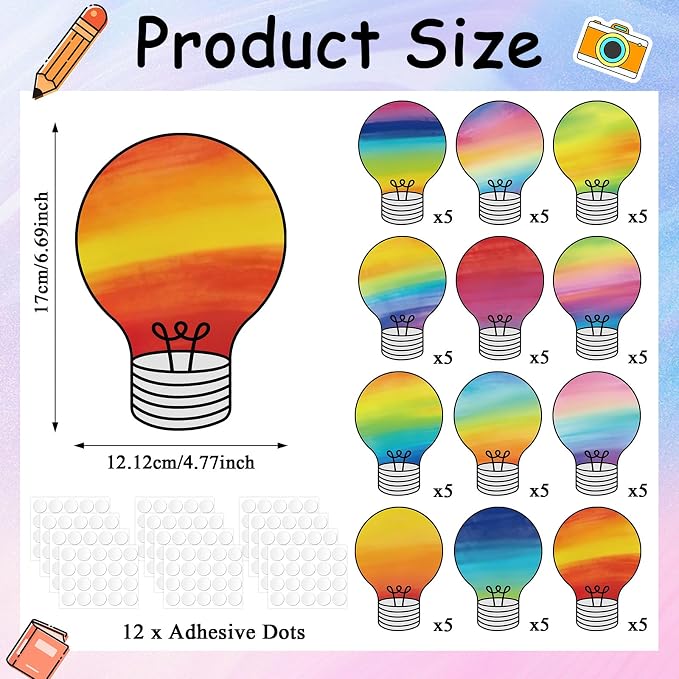 60PCS VBS 2026 Light Bulb Theme Cutouts Gradient Watercolor Light Bulb Bulletin - Image 2