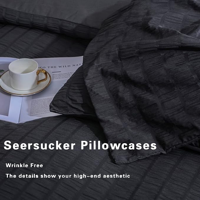 AveLom Seersucker Duvet Cover Set Queen Size, 3 Pieces, Textured Duvet Cover - Image 5