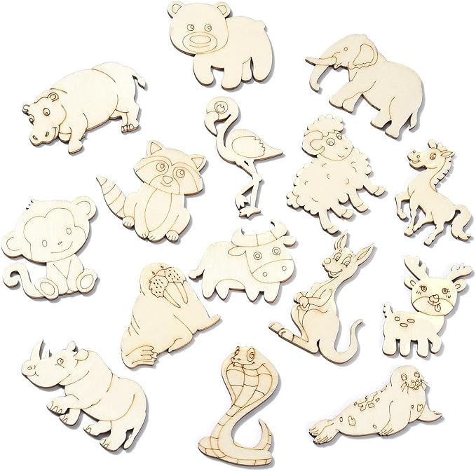 100 Pcs Unfinished Wooden Animal Cutouts Cute Blank Wood Slices - Image 9