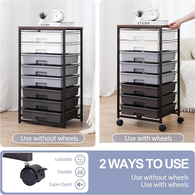 SYKIARIOL Rolling Cart with Drawers, Utility Cart With 8 Drawers and Wooden - Image 5