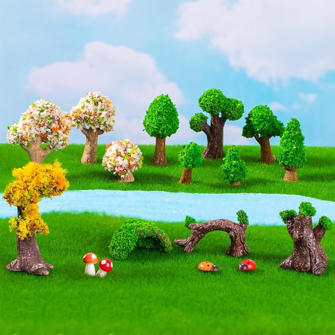 Cayway 19 PCS Miniature Fairy Garden Tree Plant Ornament, Mixed Model Trees - Image 6