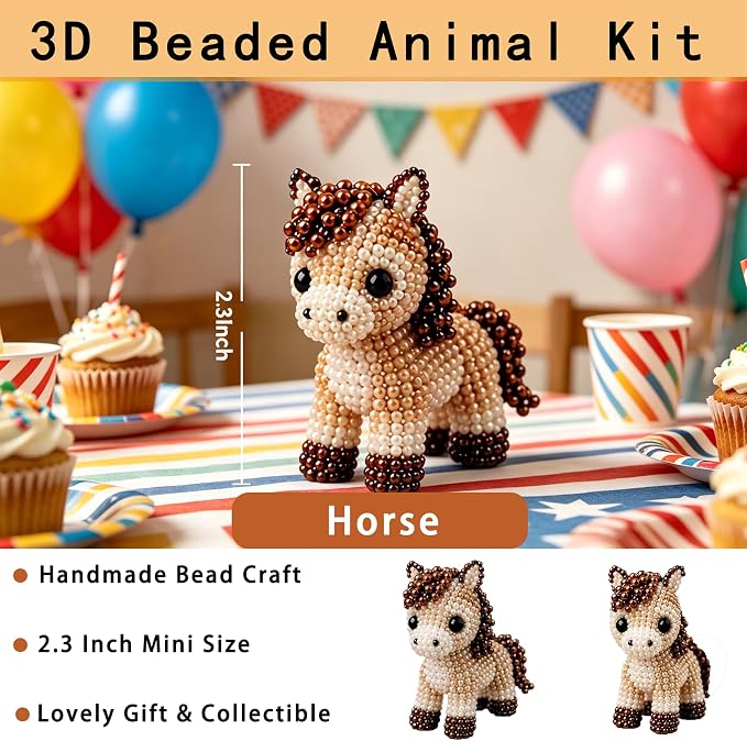 CJNEJGT Kid Friendly 3D Beaded Animal DIY Kit, Stress Relief Leisure DIY Bead - Image 2