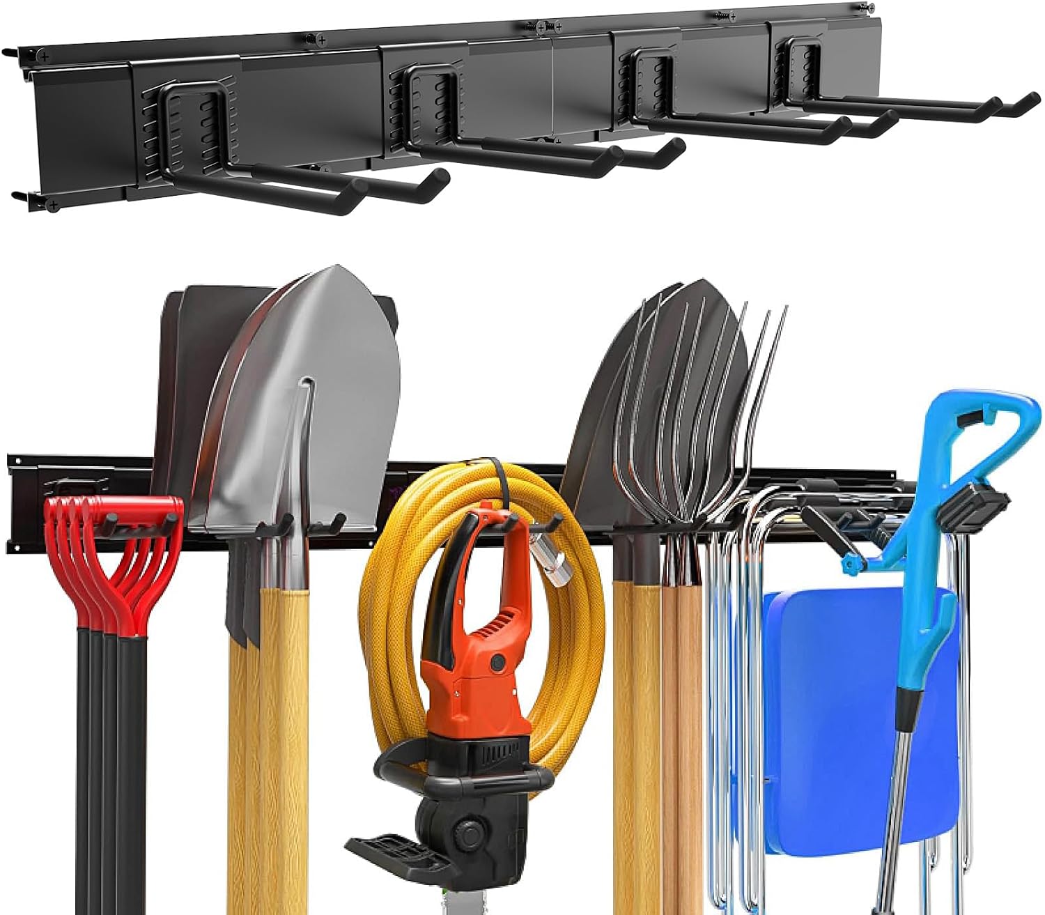 Garage Garden Tool Organizer Wall Mount, Heavy Duty Garage Tool Storage Rack 32 Inches, Max Load 220lb - Shovel, Rake, Folding Chair, Weed Eater Storage