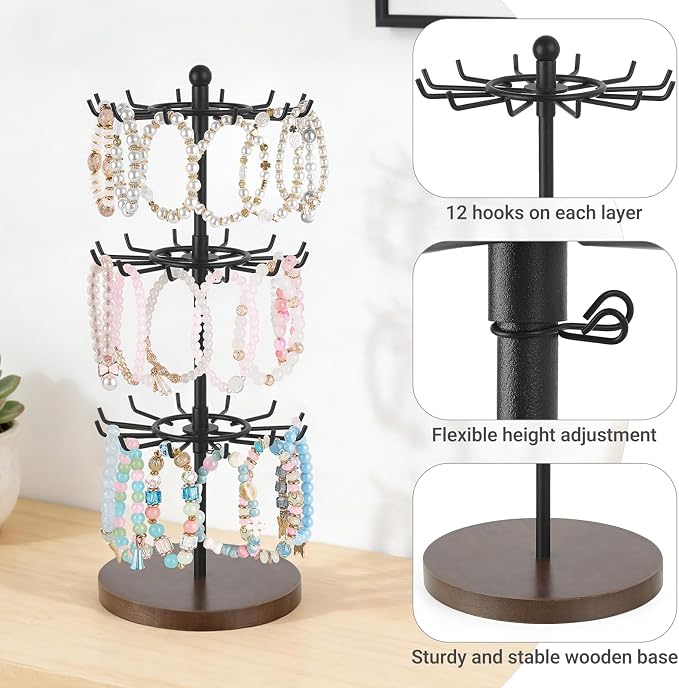 Mkono Bracelet Holder Gold Metal Rotating Bracelet Display Stand 3 Tier Jewelry - Image 4
