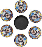 Drink Coaster Set of 6, Schnauzer Dog Mom Lover Gift, Leather Drink Coasters - Image 4