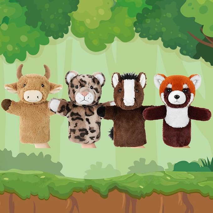 4 PCS 11 Inch Animal Hand Puppet Set Soft Realistic Wild Plush Puppets Toys - Image 6