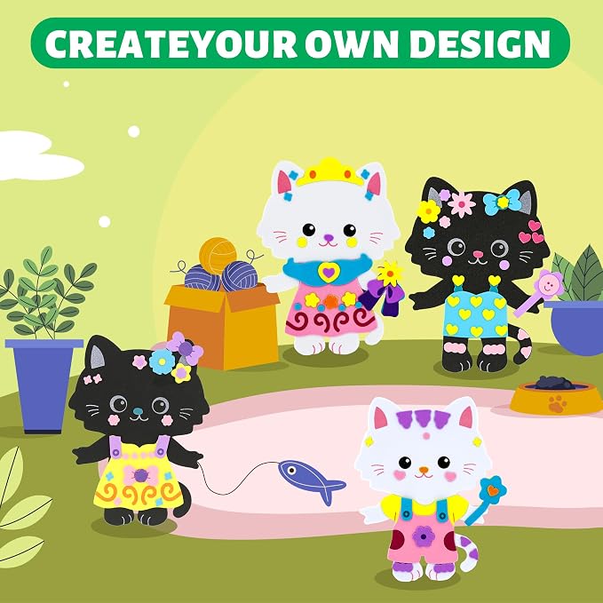 VKPI 4 Pieces Cats Foam Art Crafts Gift Kit, Creative Make Your Own Kittens - Image 5