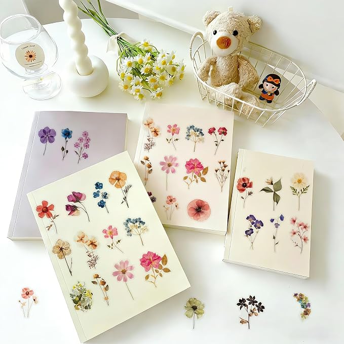 52Pcs Transparent Flora Scrapbook Stickers Pack, Colorful Wildflower Daisy Rose - Image 5