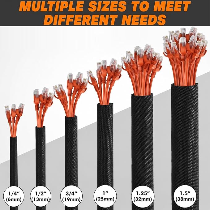 Split Braided Sleeve Cable Management Wire Loom Cord Covers - Image 4