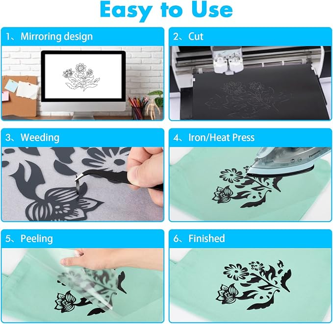 Black Heat Transfer Vinyl Bundle 16-Pack 12" x 10" Heat Transfer Vinyl T-Shirt - Image 7