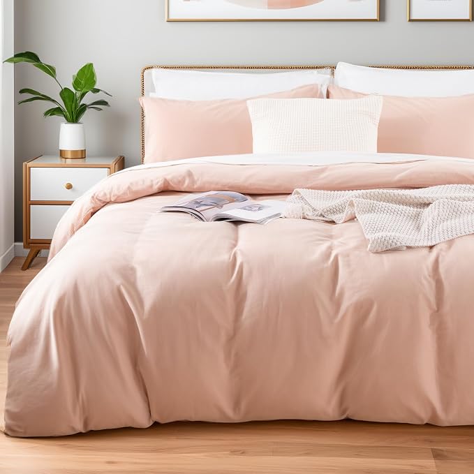 NEXHOME PRO Duvet Cover Set 100% Washed Cotton Full Size Linen Feel Textured by NEXHOMEPRO