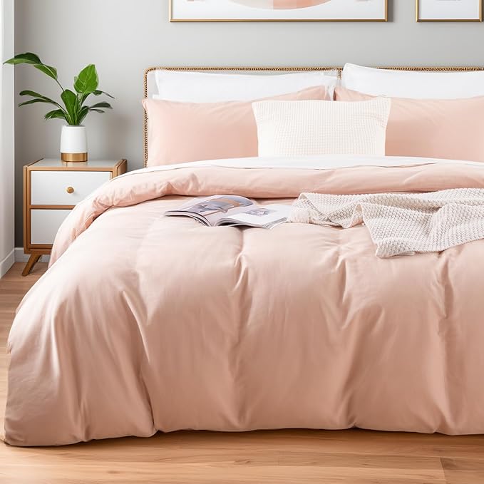 NEXHOME PRO Duvet Cover Set Queen Size Linen Feel Textured Organic Natural 100% by NEXHOMEPRO