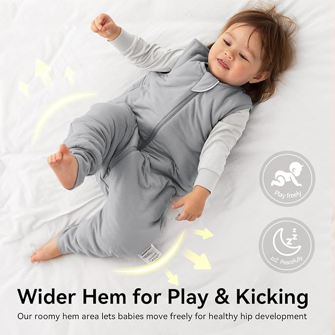 Rayon Made From Bamboo Sleep Sack 24-36 Months 0.5 Tog Ultra Soft Summer Toddler Sleep Sack 2t-3t with Feet 2-Way Zipper Lightweight Baby Sleeping Bag with Legs Thin Baby Wearable Blanket-Gray