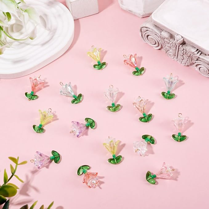 FASHEWELRY 60Pcs Mixed Color Transparent Acrylic Flower Charms 14-26mm Colorful - Image 5