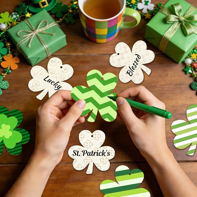 36PCS Wooden Shamrock Ornaments to Paint St. Patrick's Day Decorations - Image 5