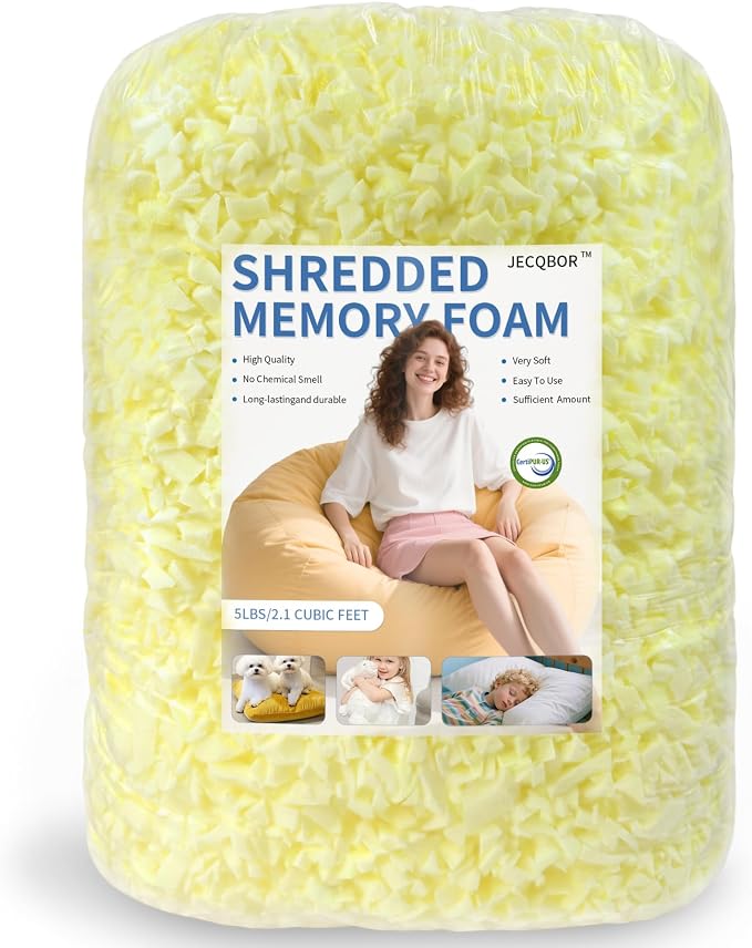 Jecqbor Bean Bag Filler: High-Density Ergonomic 5lbs Shredded Memory Foam by Jecqbor