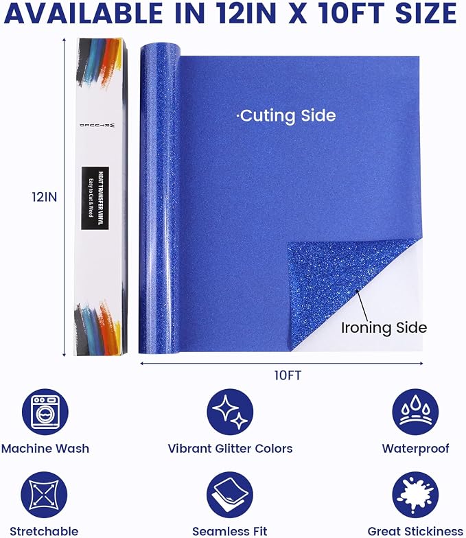 Blue Glitter HTV Heat Transfer Vinyl - Image 5