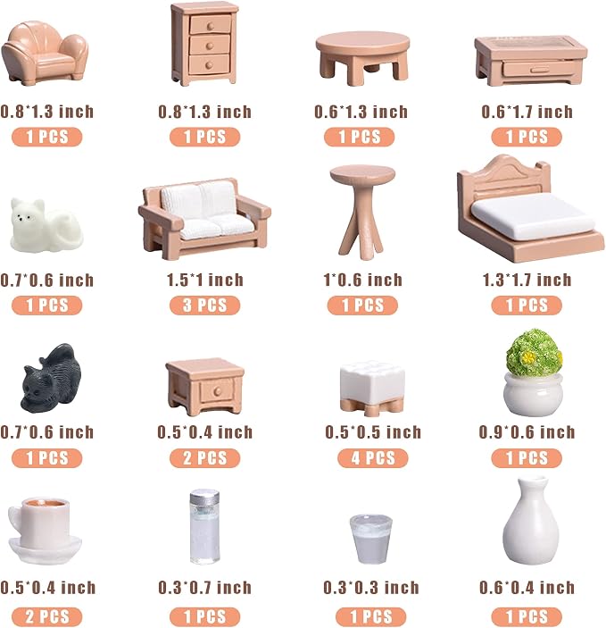 23 Pieces Dollhouse Mini Furniture Decoration Set DIY Accessories Including - Image 4