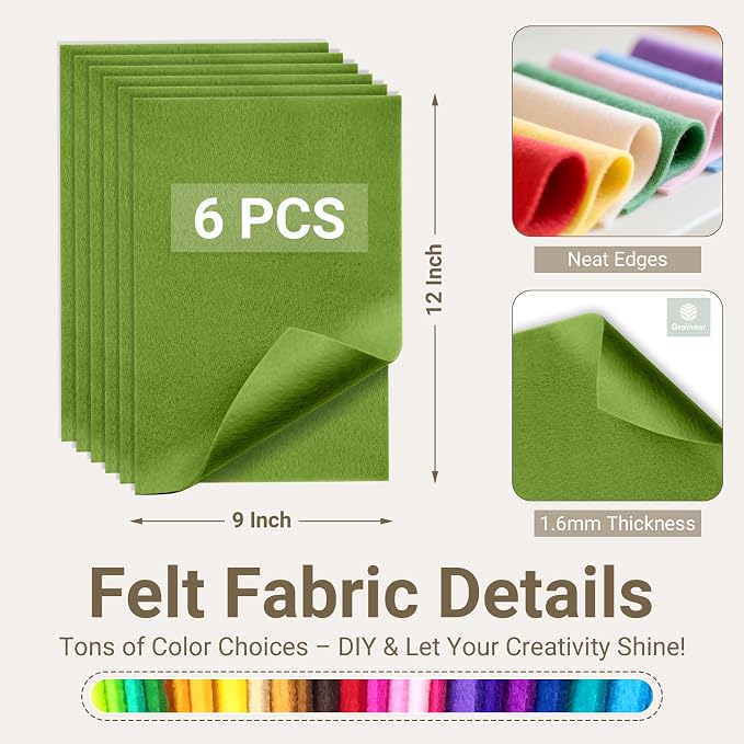 Sage Green Soft Felt Sheets for Crafts, 1.6mm Thick, Kids' Crafts, DIY Projects - Image 2