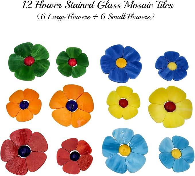 Esweny 12 Flower Stained Glass Mosaic Tiles - Image 4